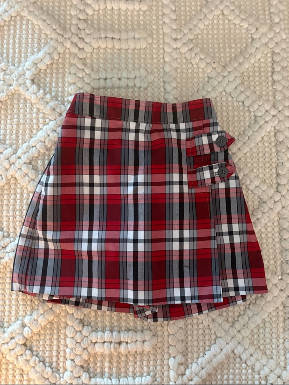 Dennis Uniforms Red Plaid Mini Skort with Button Detail - Women